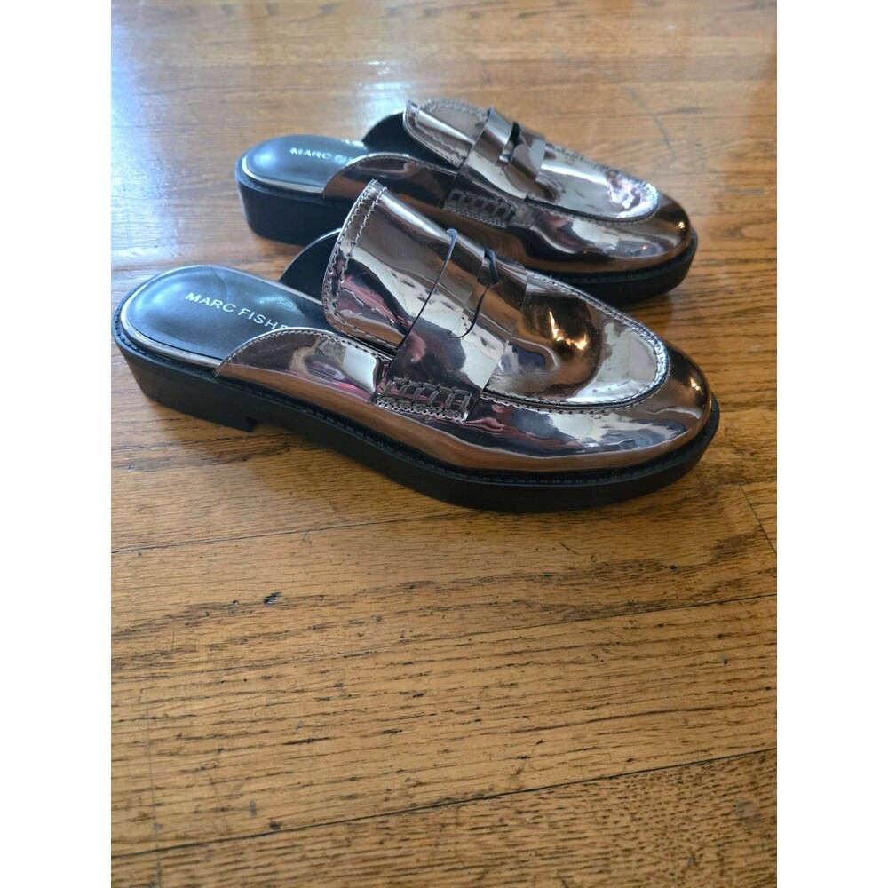 Marc Fisher Womens Burlesk Loafers Slip On Mule Metallic Silver Size 8M